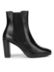 Geox Botki D Walk Pleasure 85 D35TFC 00043 C9999 Czarny. Czarne botki damskie Geox, ze skóry, bez obcasa, na słupku, bez zapięcia. Za 479.99 zł.