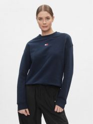 Tommy Jeans Bluza Badge DW0DW17325 Granatowy Boxy Fit. Niebieskie bluzy bez kaptura damskie Tommy Jeans, xl, z bawełny. Za 239.99 zł.