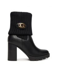 Guess Botki FLFNSO FAP10 Czarny. Czarne botki damskie Guess, ze skóry, bez obcasa, na słupku, bez zapięcia. Za 709.99 zł.