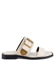 Badura Klapki LOTUS-118261 Biały. Białe klapki damskie Badura, bez wzorów, ze skóry, bez obcasa. Za 279.99 zł.