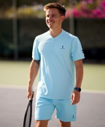 Koszulka Polo Męska Excellence. Niebieskie koszulki polo męskie NORDICDOTS, na lato, m, bez wzorów, z materiału, bez ramiączek. Za 275.00 zł.