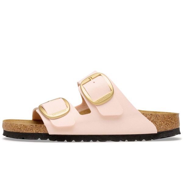 Klapki Birkenstock Arizona Big Buckle Birkibuc Damskie. Czerwone klapki damskie Birkenstock, bez wzorów, z nubiku, bez obcasa. Za 510.45 zł.