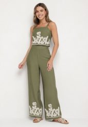 Zielony Wiskozowy Komplet Top i Szerokie Spodnie w Ornamentny Wzór Aramiraia. Zielone spodnie materiałowe damskie Born2be, bez wzorów, z jeansu, eleganckie. Za 139.99 zł.