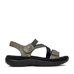 Sandały Rieker. Szare sandały damskie Rieker, bez wzorów, bez obcasa, na płaskiej podeszwie. Za 319.99 zł.