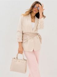 Torebka tote z imitacji skóry z monogramem - beżowy. Brązowe torebki klasyczne damskie Sinsay, bez wzorów, ze skóry, bez dodatków. Za 49.99 zł.