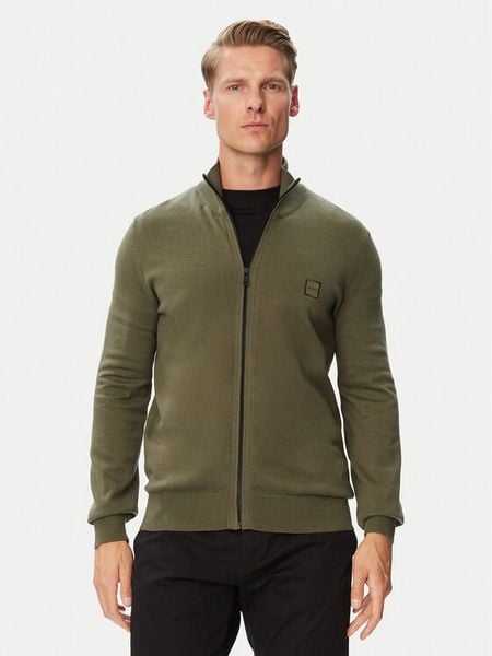 BOSS Kardigan Kanozip 50543692 Khaki Regular Fit. Brązowe kardigany męskie Boss, l, bez wzorów, z bawełny, bez kołnierzyka. Za 679.99 zł.