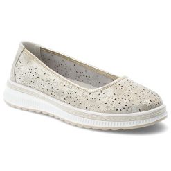 Półbuty damskie S.Barski, ze skóry naturalnej licowej ażurowy kwiatowy wzór lekka podeszwa casual, złote, LR61-703. Żółte półbuty damskie S.BARSKI, w ażurowe wzory, ze skóry, casualowe, bez obcasa, na płaskiej podeszwie. Za 169.00 zł.