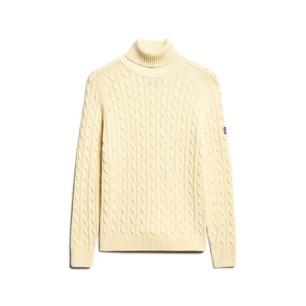 Sweter na plecionce z golfem damski Superdry. Białe golfy damskie Superdry., bez wzorów, ze splotem, bez ramiączek. Za 325.60 zł.