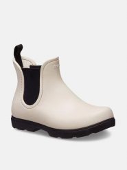 Crocs Sztyblety "Dylan" w kolorze kremowo-czarnym rozmiar: 38/39. Brązowe botki damskie Crocs, sportowe, bez obcasa, bez zapięcia. Za 188.95 zł.