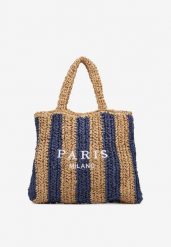 Granatowa Torebka Shopper Plażowa z Napisem Navirael. Niebieskie shopper bag damskie Born2be, bez wzorów, bez dodatków. Za 79.99 zł.