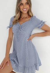 Niebieska Sukienka Abin. Niebieskie sukienki damskie Born2be, l, z aplikacjami, vintage, bez kołnierzyka, bez ramiączek, mini. W wyprzedaży za 79.99 zł.