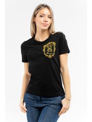 Moschino Koszulka w kolorze czarnym rozmiar: 42. Czarne bluzki damskie MOSCHINO, bez wzorów, z bawełny, bez kołnierzyka, bez ramiączek. Za 298.67 zł.