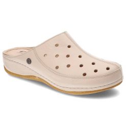 Beżowe Klapki Pollonus Wygodne Skórzane Buty Damskie. Brązowe klapki damskie Pollonus, bez wzorów, ze skóry, bez obcasa. Za 199.00 zł.