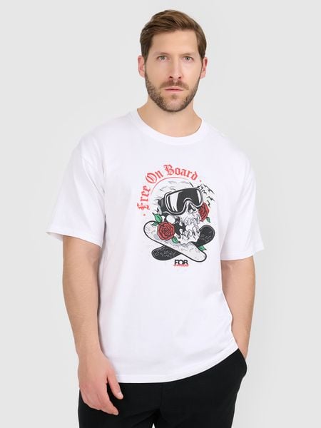 4F T-shirt loose z nadrukiem męski - biały XL. Białe t-shirty męskie 4f, m, bez wzorów, z bawełny, bez kołnierzyka. Za 79.99 zł.