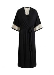 Długi szlafrok kimono z wiskozy z haftem. Czarne szlafroki damskie bonprix, bez wzorów, z koronki. Za 129.99 zł.