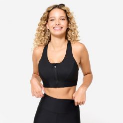 Stanik sportowy Domyos. Niebieskie biustonosze sportowe damskie DOMYOS, bez wzorów, z elastanu. Za 99.99 zł.