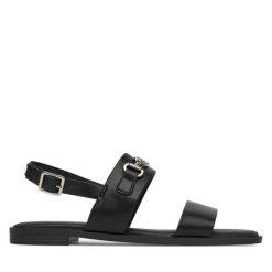 Sandały Nine West. Czarne sandały damskie Nine West, bez wzorów, bez obcasa, na płaskiej podeszwie. Za 118.99 zł.