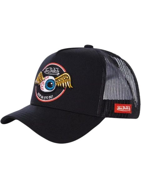 Czapka Trucker Von Dutch Rag Keep An Eye Out - czarna. Czarne czapki męskie Von Dutch, z aplikacjami, z materiału, eleganckie. Za 171.40 zł.
