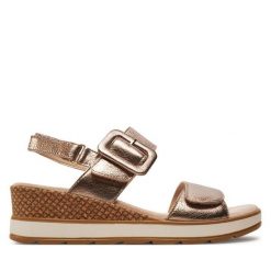 Sandały Caprice. Brązowe sandały damskie Caprice, bez wzorów, bez obcasa, na koturnie. Za 323.99 zł.