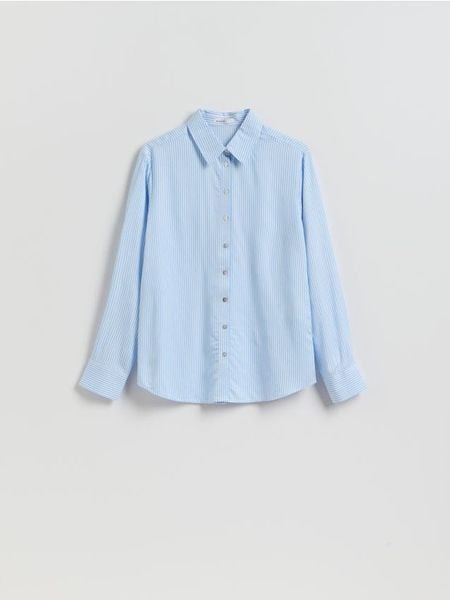 Koszula z wiskozą - jasnoniebieski. Niebieskie koszule damskie Reserved, l, bez wzorów, z lyocellu, bez kołnierzyka, bez ramiączek. Za 89.99 zł.