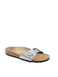 Birkenstock Klapki w kolorze srebrnym rozmiar: 36. Szare klapki damskie Birkenstock, bez wzorów, z materiału, bez obcasa. Za 319.45 zł.