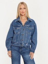 Guess Jeans Kurtka jeansowa W4YN56 D5CC3 Granatowy Oversize. Niebieskie kurtki damskie Guess Jeans, l, z aplikacjami, z bawełny, bez kaptura. Za 329.99 zł.