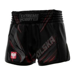 Spodenki Muay Thai męskie EXTREME HOBBY POLSKA ULTIMATE. Czarne szorty męskie EXTREME HOBBY, z materiału, bez kołnierzyka. Za 209.00 zł.