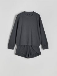 Dwuczęściowa piżama z bawełny - szary. Szare piżamy damskie Reserved, l, bez wzorów, z bawełny, bez ramiączek. W wyprzedaży za 99.99 zł.