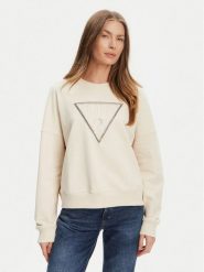 Guess Bluza W5YQ04 KC8I0 Beżowy Regular Fit. Brązowe bluzy bez kaptura damskie Guess, l, z bawełny. Za 299.99 zł.