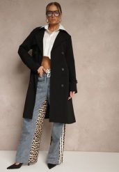 Czarny Dwurzędowy Płaszcz Trencz z Wiskozą z Wiązanym Paskiem Pollimene. Czarne płaszcze damskie Renee, m, bez wzorów, z jeansu, eleganckie. Za 189.99 zł.