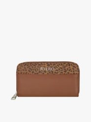 Brązowy portfel z detalami w panterkę. Brązowe portfele damskie Ryłko, bez wzorów, ze skóry. Za 279.99 zł.