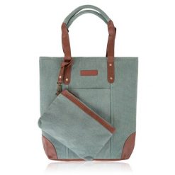 Shopperka szarozielona Paolo Peruzzi E-23-BU. Zielone shopper bag damskie Paolo Peruzzi, bez wzorów, z bawełny, bez dodatków. Za 129.99 zł.