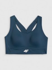 4F Biustonosz treningowy z wysokim wsparciem damski - turkusowy XS. Niebieskie biustonosze sportowe damskie 4f, bez wzorów, z gumy. Za 179.99 zł.
