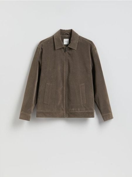 Kurtka bomberka z imitacji zamszu - ciemnoszary. Szare kurtki męskie Reserved, l, bez wzorów, bez kaptura. Za 259.99 zł.