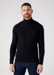 WRANGLER ROLL NECK KNIT MĘSKI SWETER BLACK W8D42P100. Czarne swetry męskie Wrangler, m, bez wzorów, bez kołnierzyka. Za 199.99 zł.