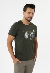 T-shirt z printem T-STARDUST. Brązowe t-shirty męskie Volcano, m, bez wzorów, z bawełny, bez kołnierzyka. Za 59.99 zł.