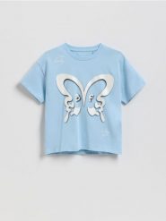 T-shirt z nadrukiem - jasnoniebieski. Niebieskie koszulki dziewczęce Reserved, bez wzorów, z bawełny, bez ramiączek. Za 27.99 zł.