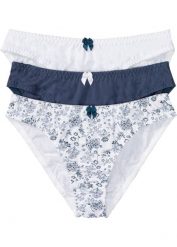 Figi bawełniane (3 pary). Niebieskie figi damskie bonprix, bez wzorów, z bawełny. Za 67.99 zł.