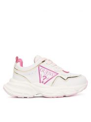 Guess Sneakersy K5BZ50 WO120 Biały. Białe buty sportowe dziewczęce Guess, z aplikacjami, ze skóry, bez zapięcia. Za 195.00 zł.