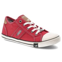 Czerwone Trampki Mustang Płaskie Obuwie Unisex. Czerwone trampki i tenisówki męskie Mustang, bez wzorów, z gumy, bez zapięcia. Za 229.00 zł.