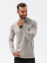 Sweter męski z golfem - jasnoszary V6 E179 - XXL. Szare swetry męskie Ombre Clothing, m, bez wzorów, z materiału, bez kołnierzyka. W wyprzedaży za 39.99 zł.