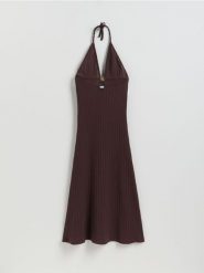 Sukienka plażowa z bawełną - ciemnobrązowy. Brązowe sukienki damskie Reserved, na plażę, l, bez wzorów, z bawełny, bez kołnierzyka, bez ramiączek, rozkloszowane. Za 159.99 zł.