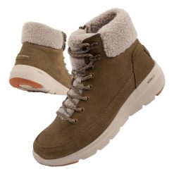 Buty zimowe sportowe damskie Skechers Glacial Ultra-Woodlands. Zielone buty sportowe na co dzień damskie Skechers, bez wzorów, ze skóry. Za 249.00 zł.