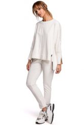 Wygodna Prosta Bluza z Lampasem - Ecru. Czarne bluzy bez kaptura damskie MOE, l, z bawełny. Za 229.90 zł.