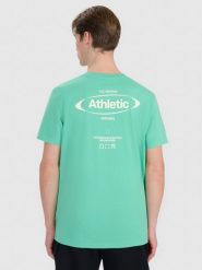 4F T-shirt regular z nadrukiem męski - zielony L. Zielone t-shirty męskie 4f, l, bez wzorów, z bawełny, bez kołnierzyka. W wyprzedaży za 39.99 zł.