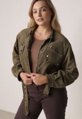 Ciemnobeżowa Kurtka z Imitacji Zamszu w Stylu Utility z Suwakami i Paskiem Birasa. Brązowe kurtki damskie Born2be, l, bez wzorów, z jeansu, bez kaptura. Za 189.99 zł.