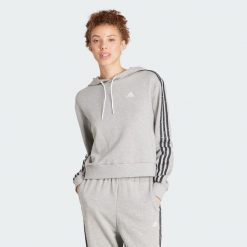 Bluza z kapturem Essentials 3-Stripes Animal Print Relaxed. Szare bluzy sportowe damskie Adidas, m. W wyprzedaży za 231.50 zł.