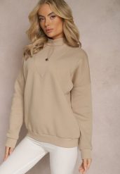 Beżowa Ocieplana Bluza Bawełniana z Półgolfem Heraia. Brązowe bluzy bez kaptura damskie Renee, z bawełny. Za 84.99 zł.