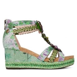 Sandały Laura Vita. Zielone sandały damskie Laura Vita, bez wzorów, bez obcasa, na koturnie. Za 449.99 zł.