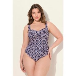 Damski Kostium kąpielowy drapowanie miękkie miseczki. Niebieskie stroje jednoczęściowe damskie Ulla Popken, plus size, bez wzorów, plus size. W wyprzedaży za 191.99 zł.